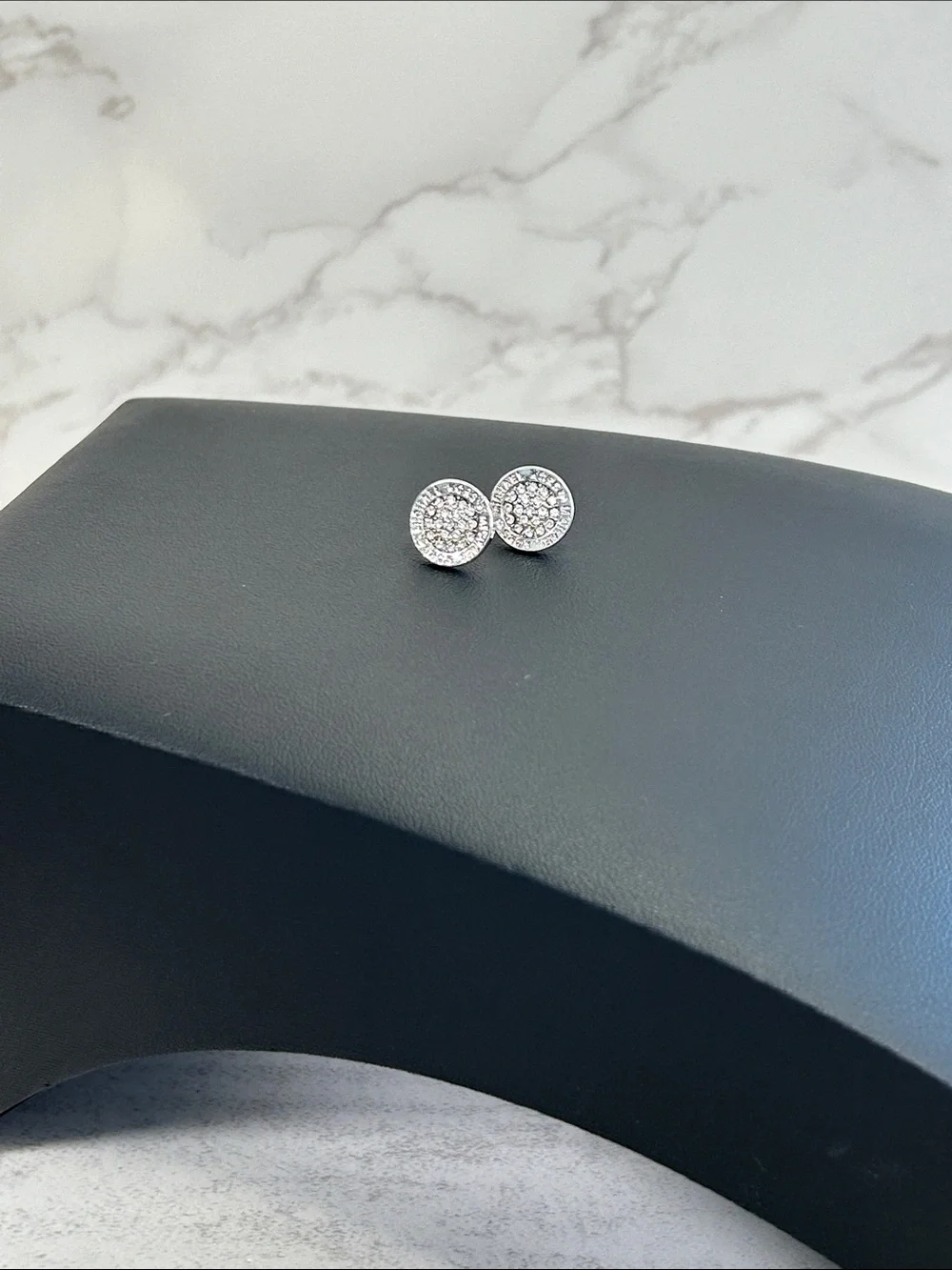 Silver Crystal Pave Stud Earrings - Silver
